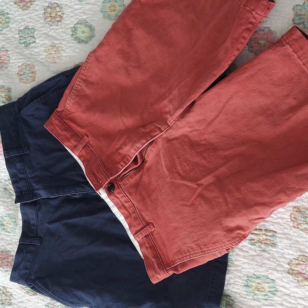 TWO pairs of Dockers shorts, navy blue and red